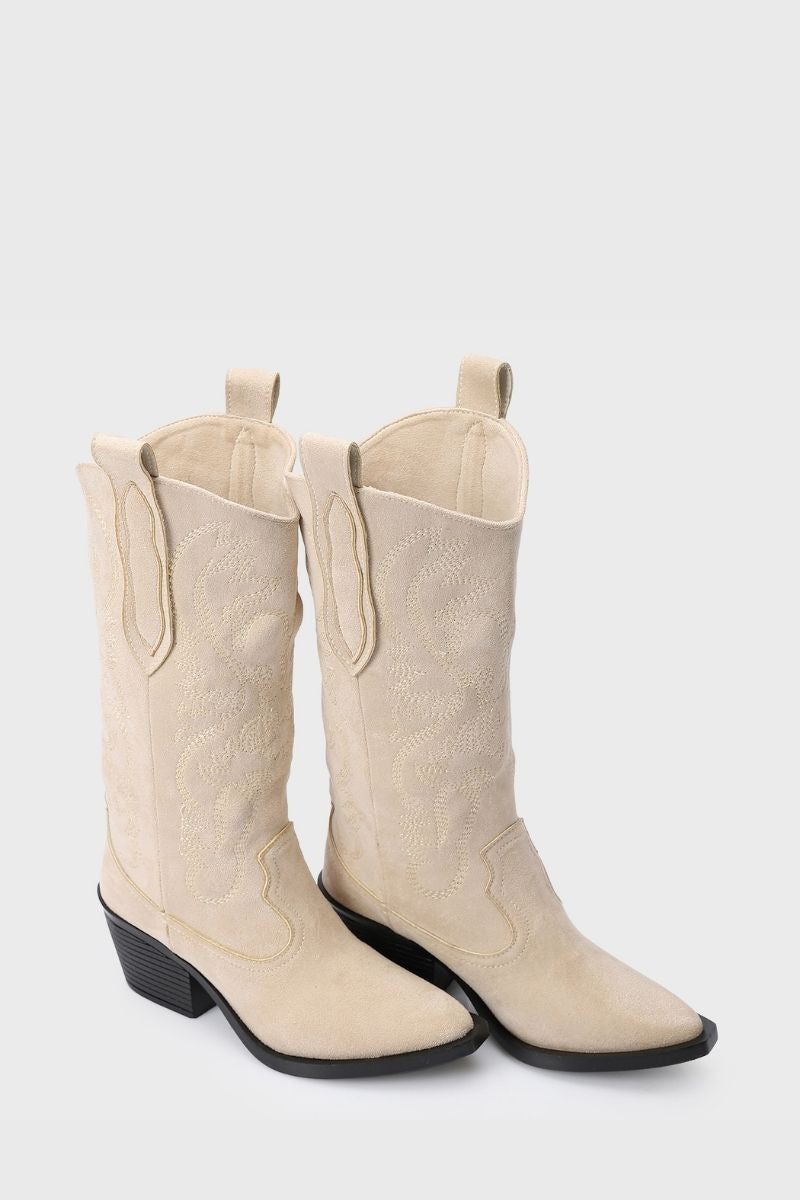 EMBROIDERED BEIGE COWBOY BOOTS