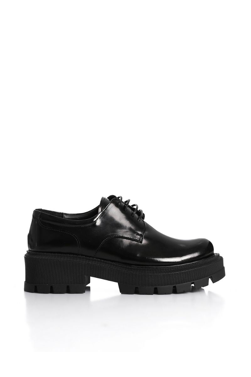 BLACK LEATHER DERBY LOAFERS