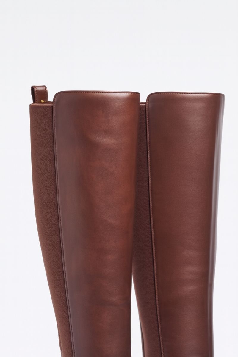 BROWN FAUX LEATHER KNEE-HIGH BOOTS