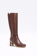 BROWN FAUX LEATHER KNEE-HIGH BOOTS