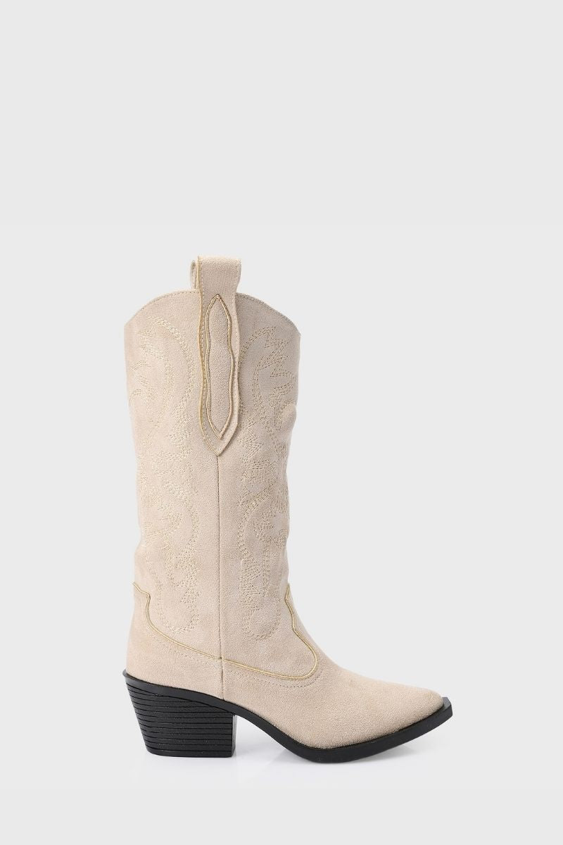 EMBROIDERED BEIGE COWBOY BOOTS