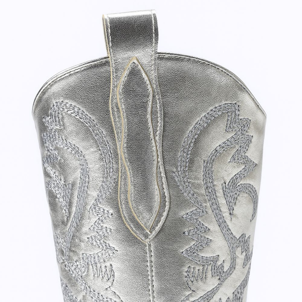 Embroidered Metallic Silver Cowboy Boots