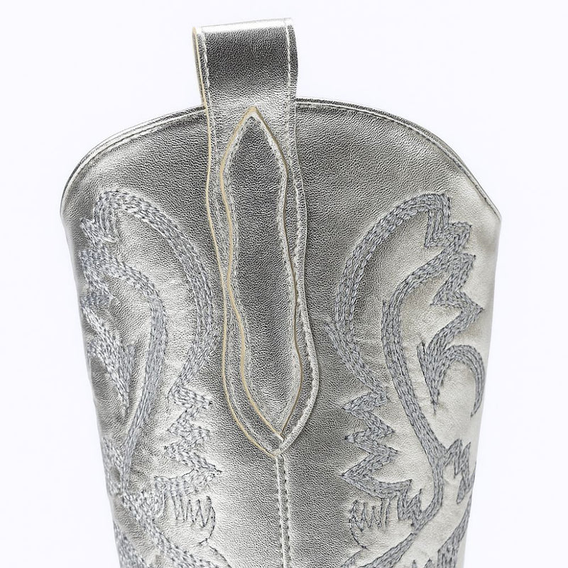 Embroidered Metallic Silver Cowboy Boots