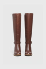 BROWN FAUX LEATHER KNEE-HIGH BOOTS