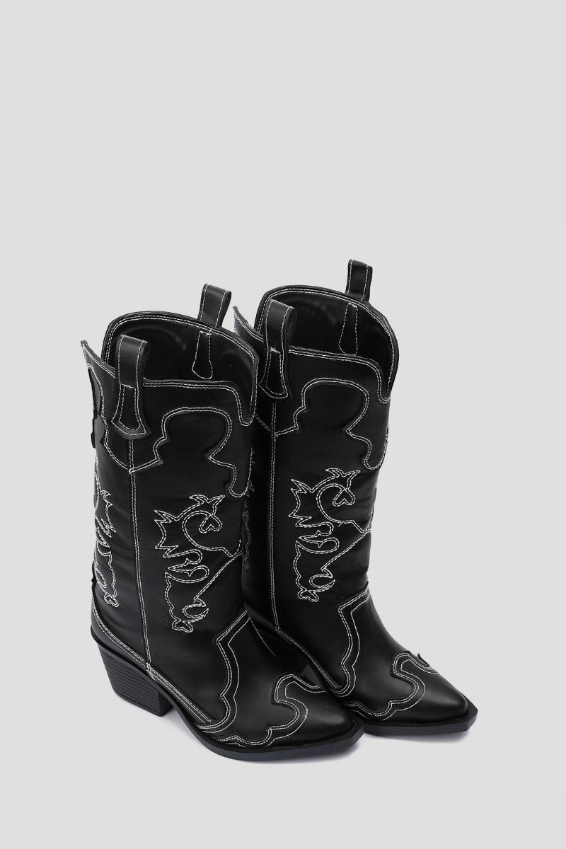 EMBROIDERED BLACK X WHITE COWBOY BOOTS