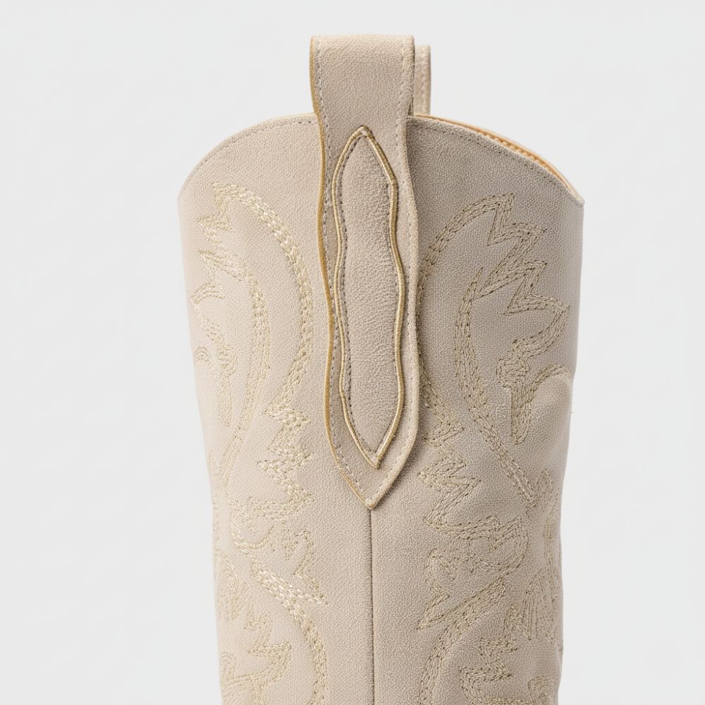 Embroidered Beige Cowboy Boots