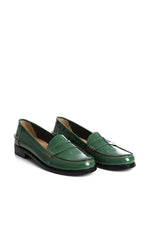 GREEN LEATHER PENNY LOAFERS