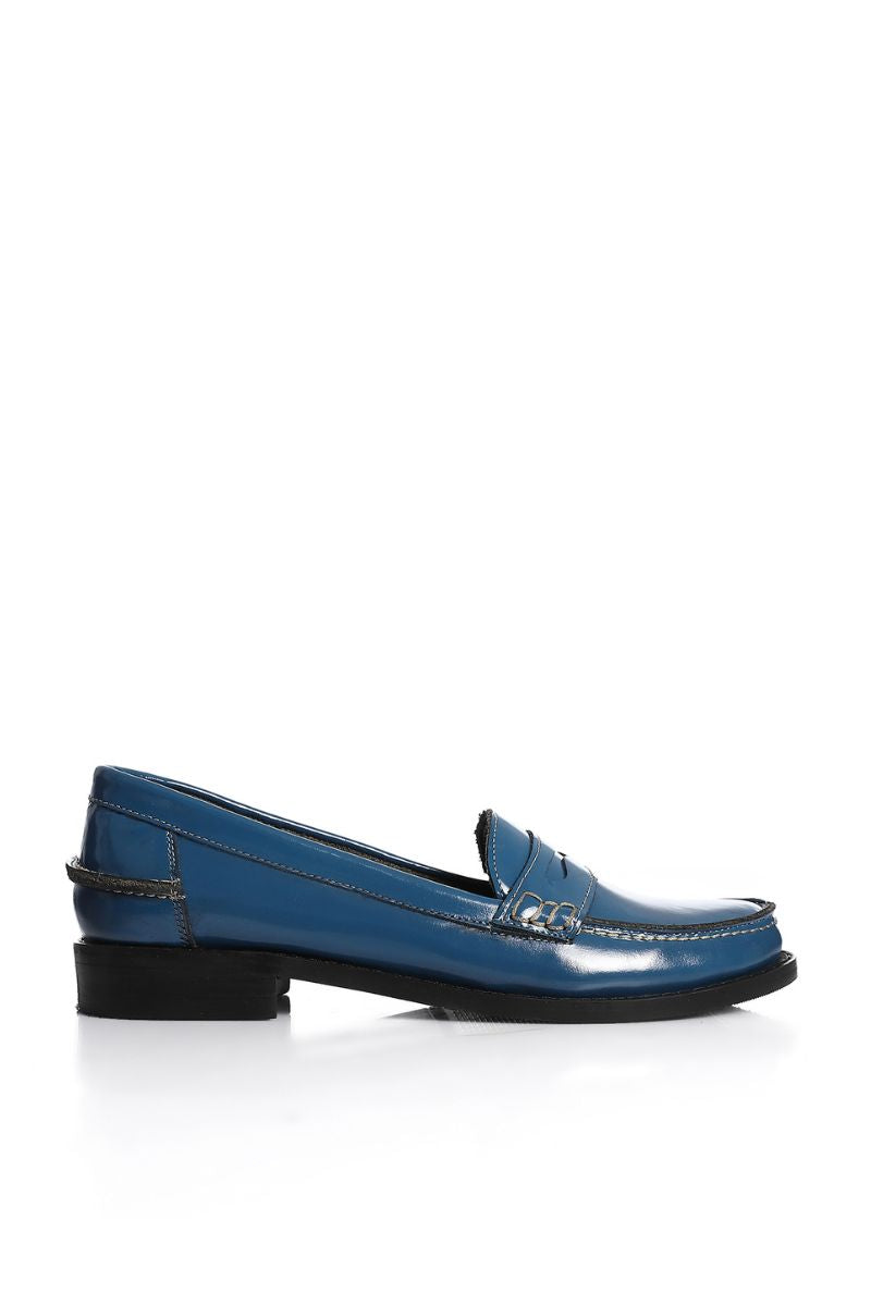 BLUE LEATHER PENNY LOAFERS