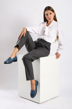 BLUE LEATHER PENNY LOAFERS