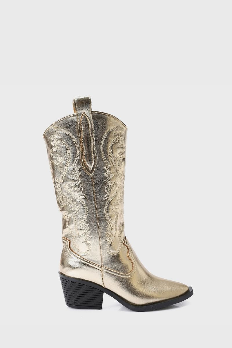EMBROIDERED METALLIC GOLD COWBOY BOOTS