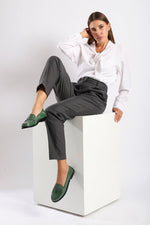 GREEN LEATHER PENNY LOAFERS
