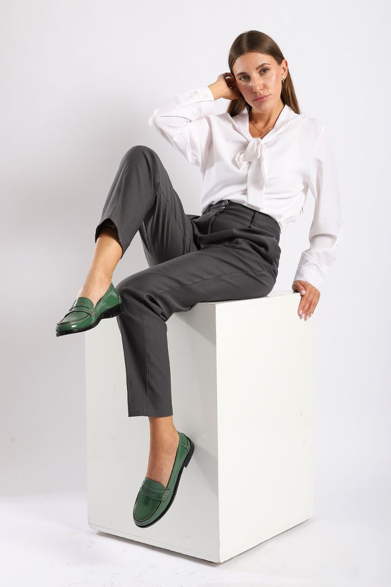 GREEN LEATHER PENNY LOAFERS