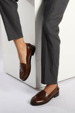 BURGUNDY VERNE LEATHER PENNY LOAFERS