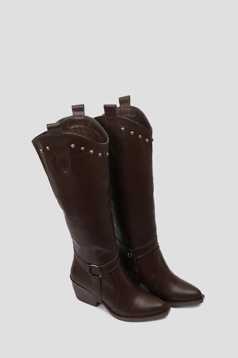 BROWN KNEE-HIGH COWBOY CONVERTIBLE BOOTS