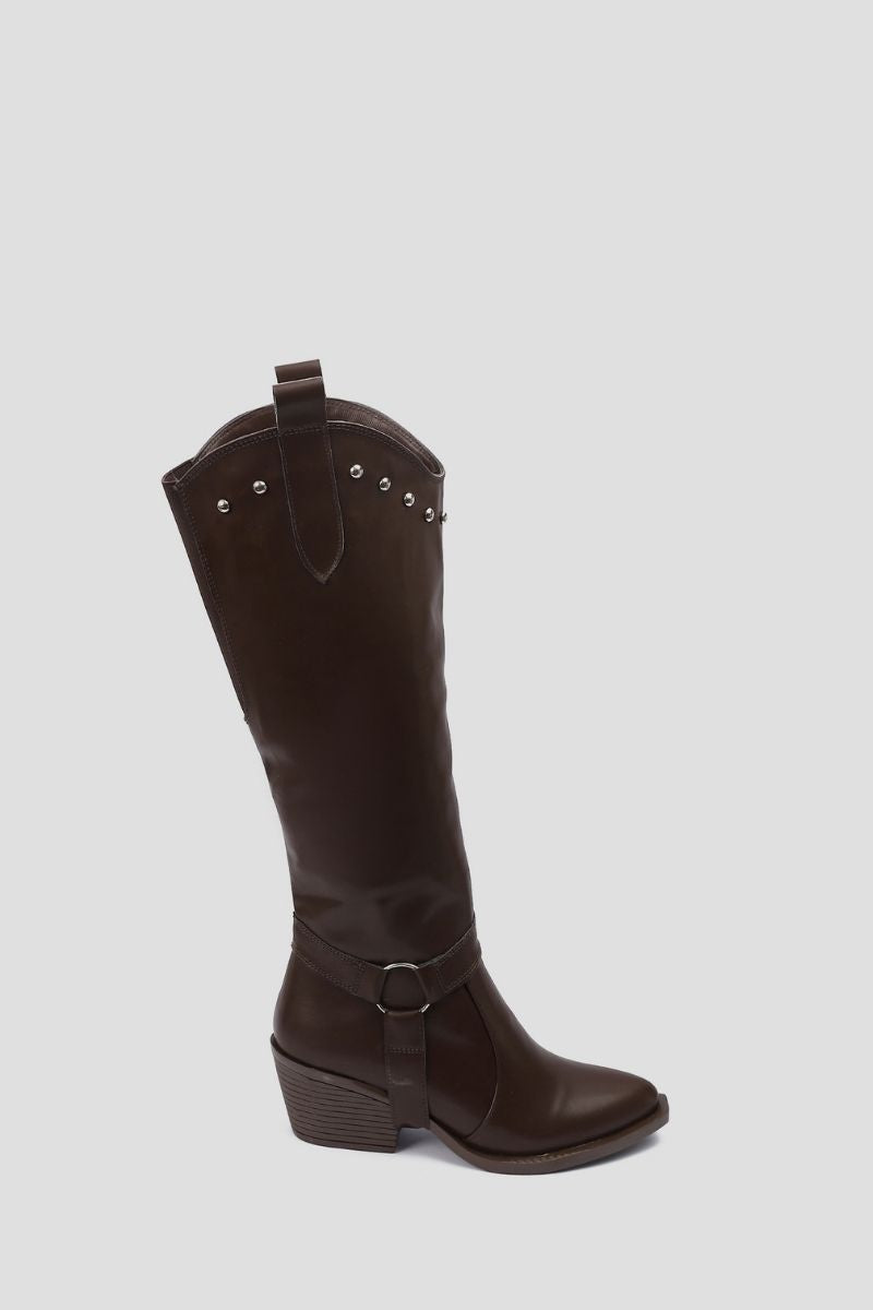 BROWN KNEE-HIGH COWBOY CONVERTIBLE BOOTS