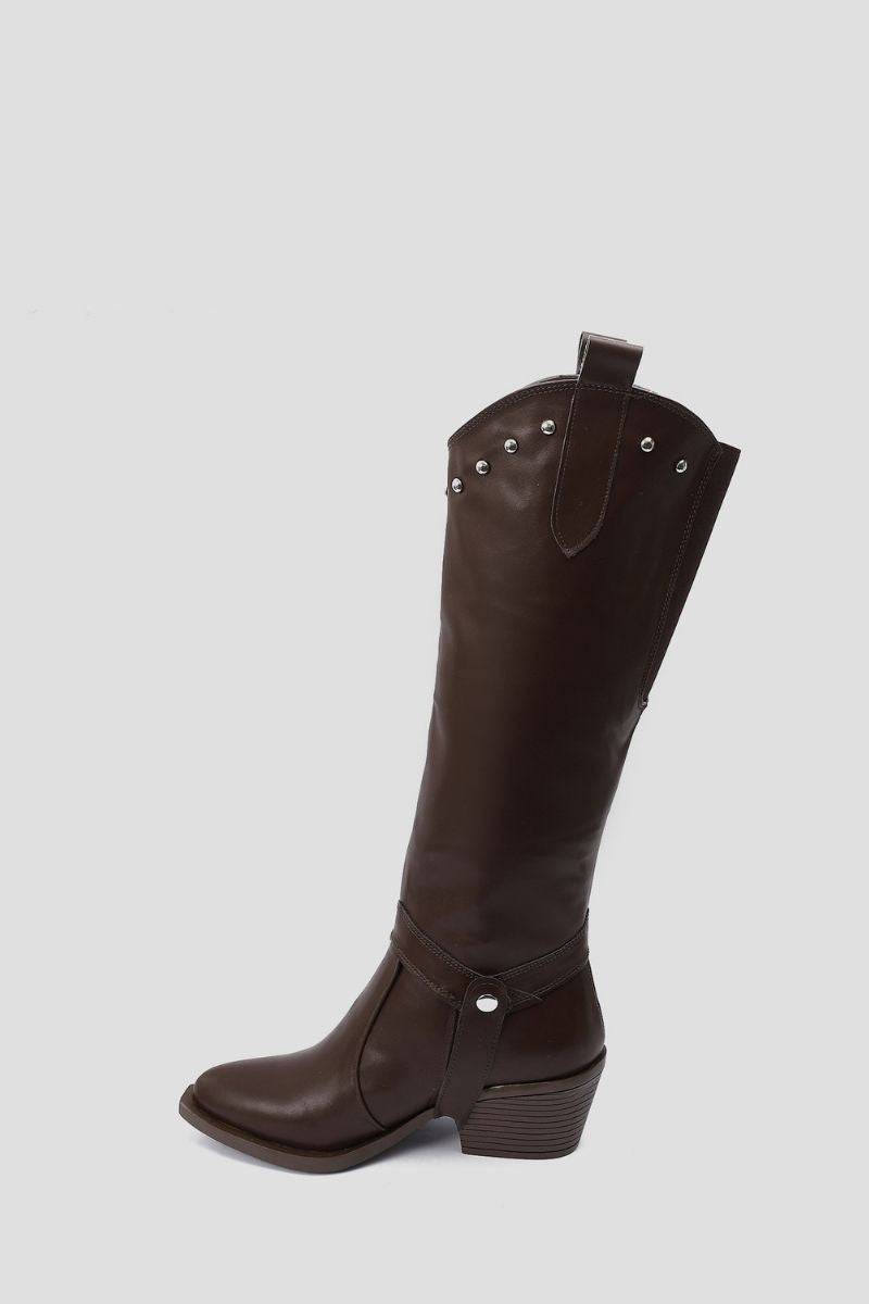 BROWN KNEE-HIGH COWBOY CONVERTIBLE BOOTS