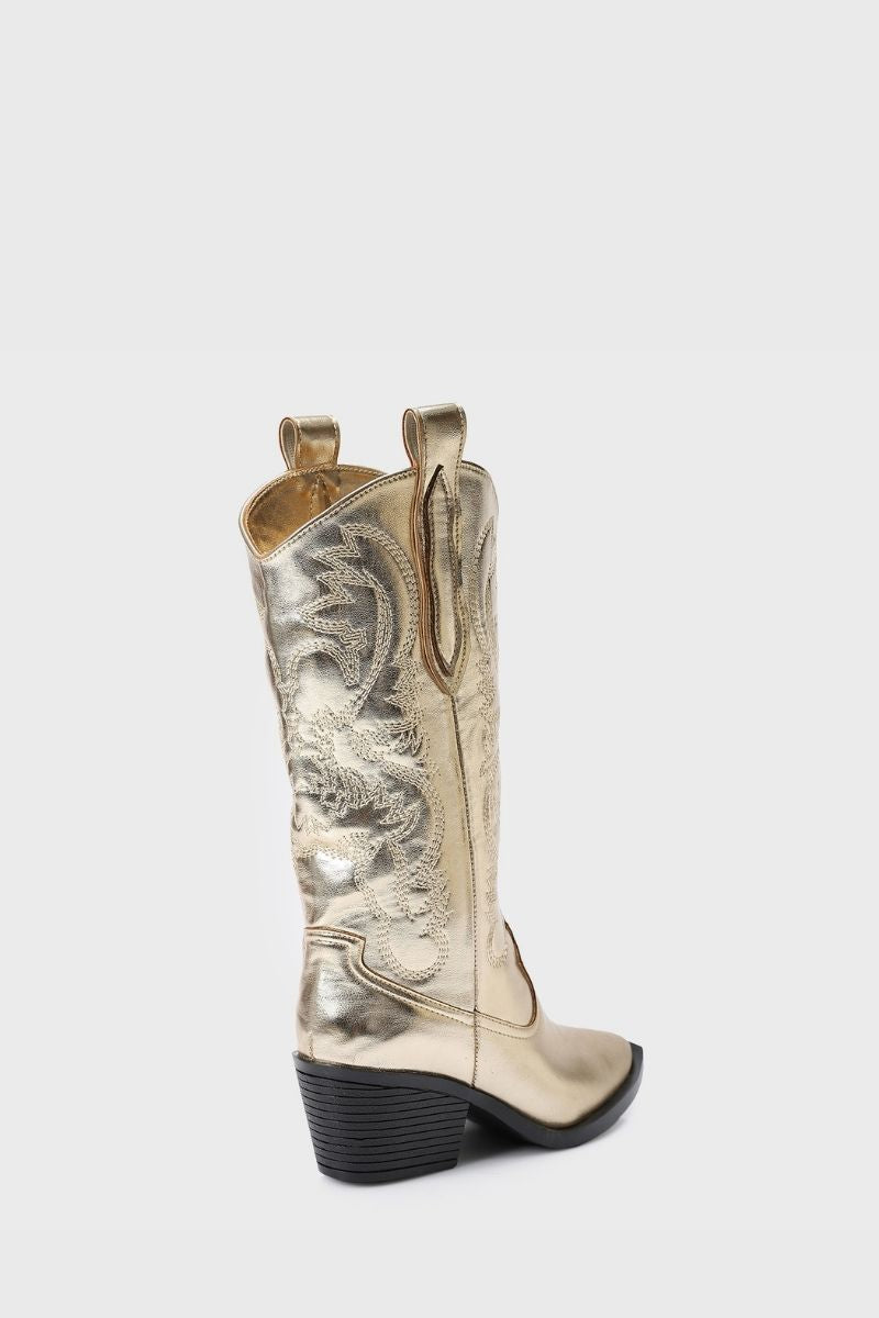 EMBROIDERED METALLIC GOLD COWBOY BOOTS