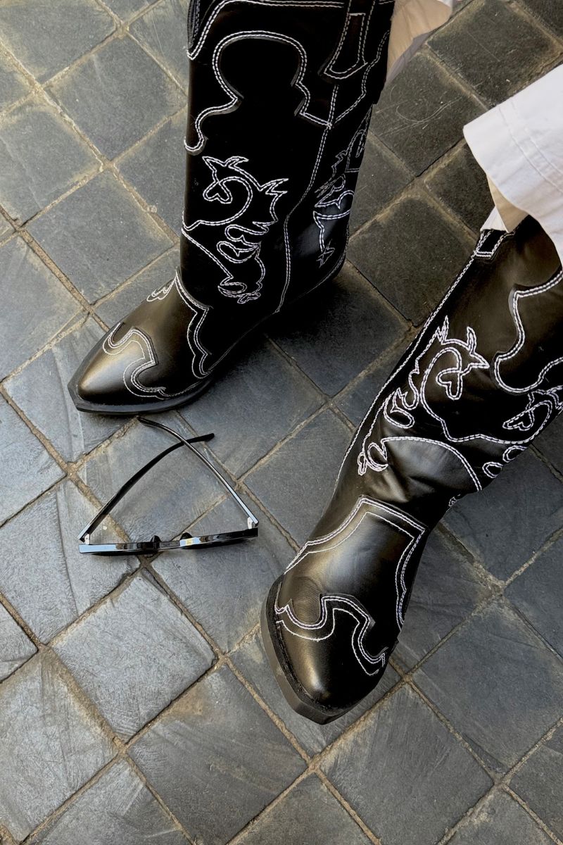 EMBROIDERED BLACK X WHITE COWBOY BOOTS