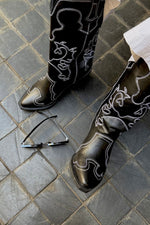 EMBROIDERED BLACK X WHITE COWBOY BOOTS