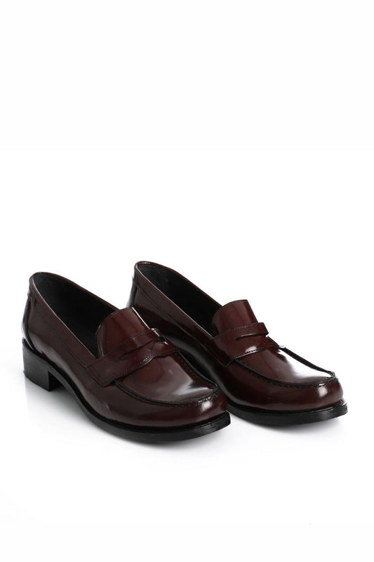 BURGUNDY LEATHER HEELED PENNY LOAFERS