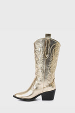 EMBROIDERED METALLIC GOLD COWBOY BOOTS