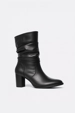 BLACK SLOUCHY HEELED ANKLE BOOTS