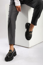 BLACK VERNE LEATHER CHUNKY CHAIN LOAFERS
