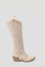 BEIGE KNEE-HIGH COWBOY CONVERTIBLE BOOTS