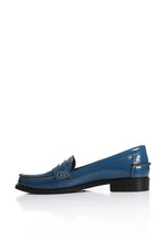 BLUE LEATHER PENNY LOAFERS