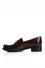 BURGUNDY LEATHER HEELED PENNY LOAFERS