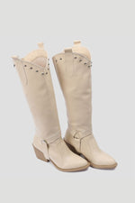 BEIGE KNEE-HIGH COWBOY CONVERTIBLE BOOTS