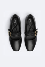BLACK DOUBLE BUCKLE BALLERINA