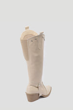 BEIGE KNEE-HIGH COWBOY CONVERTIBLE BOOTS