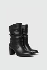 BLACK SLOUCHY HEELED ANKLE BOOTS