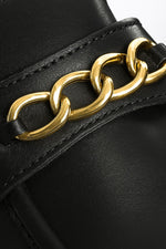 BLACK LEATHER CHUNKY CHAIN LOAFERS