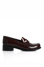 BURGUNDY LEATHER HEELED PENNY LOAFERS