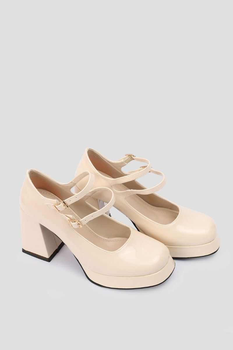 BEIGE MARY JANE HEELS