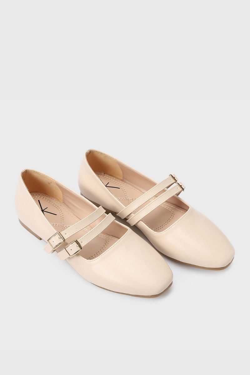 BEIGE DOUBLE BUCKLE BALLERINA