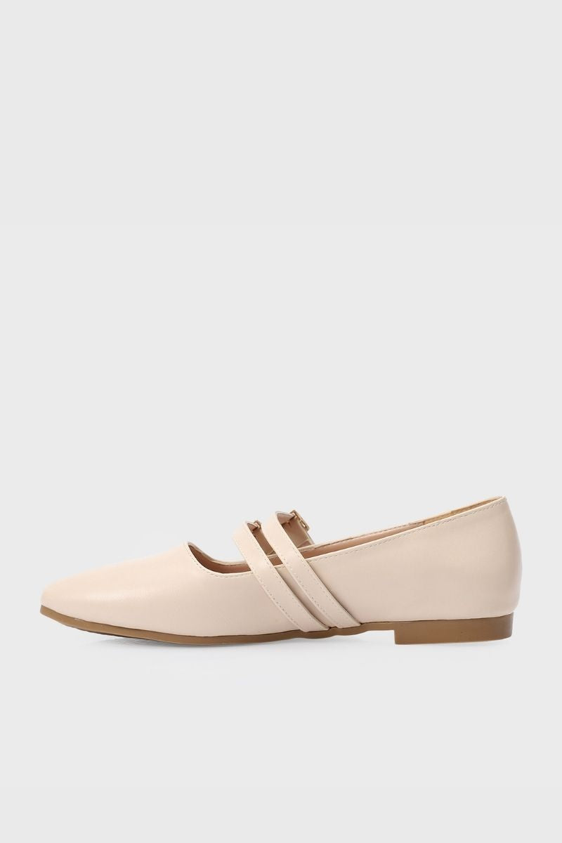 BEIGE DOUBLE BUCKLE BALLERINA