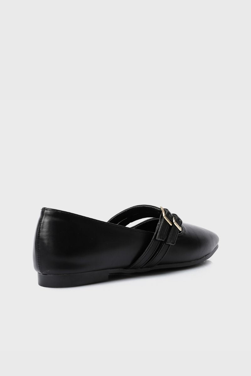 BLACK DOUBLE BUCKLE BALLERINA