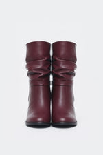 BURGUNDY SLOUCHY HEELED ANKLE BOOTS