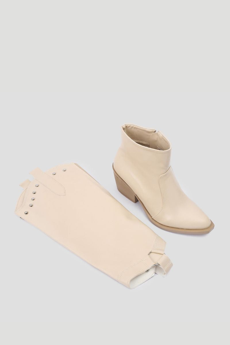 BEIGE KNEE-HIGH COWBOY CONVERTIBLE BOOTS