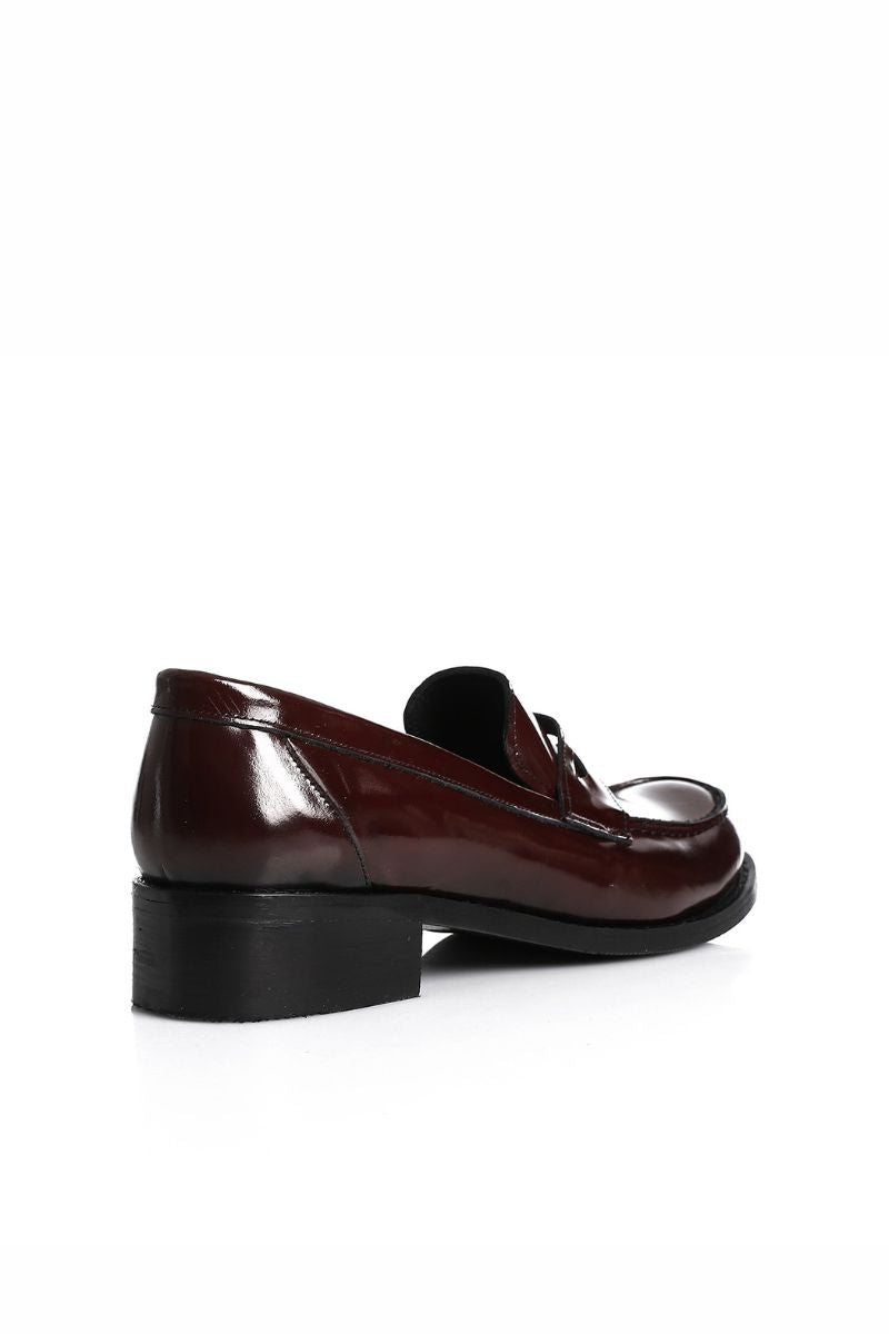 BURGUNDY LEATHER HEELED PENNY LOAFERS