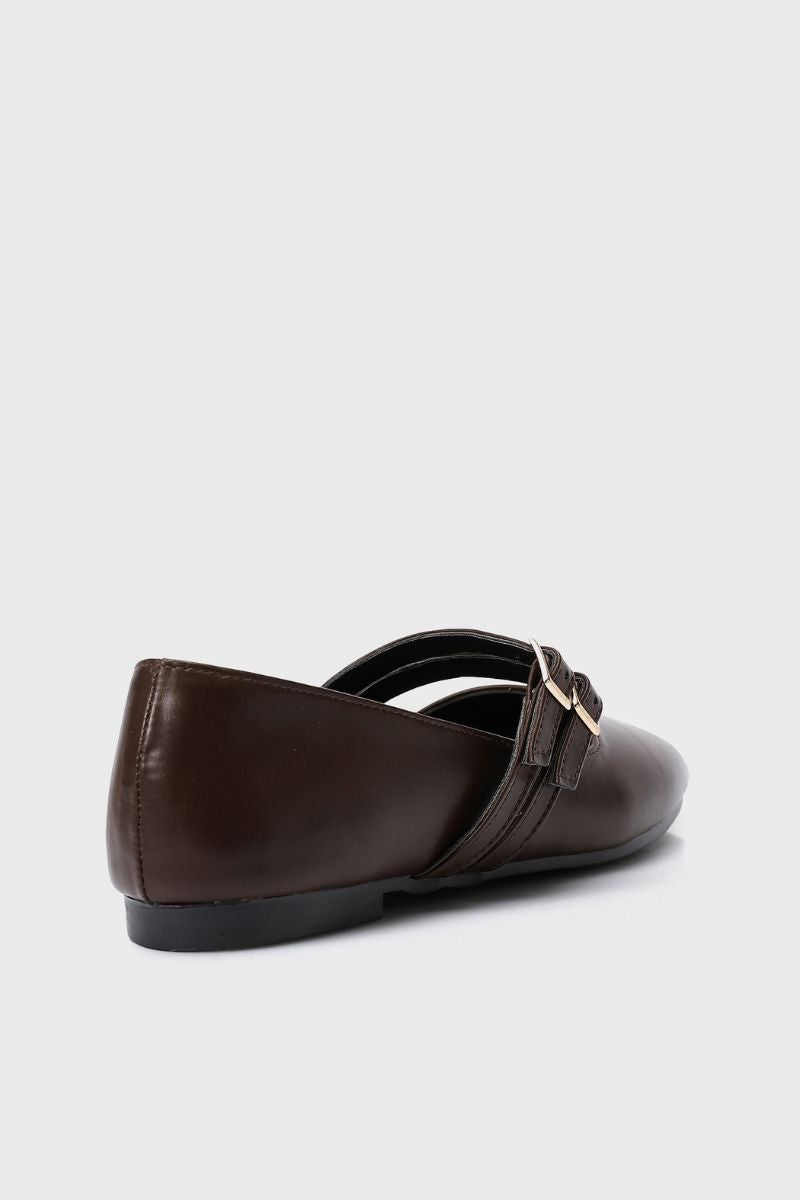 BROWN DOUBLE BUCKLE BALLERINA