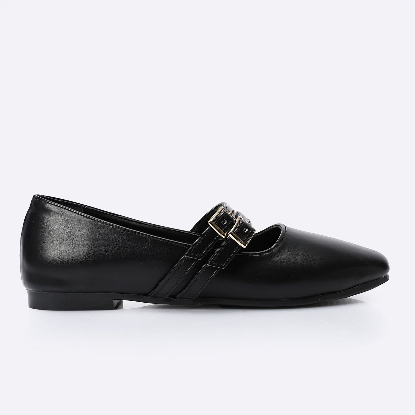Black Double Buckle Ballerina