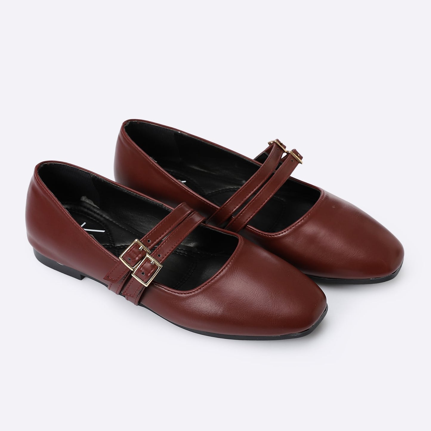 Burgundy Double Buckle Ballerina