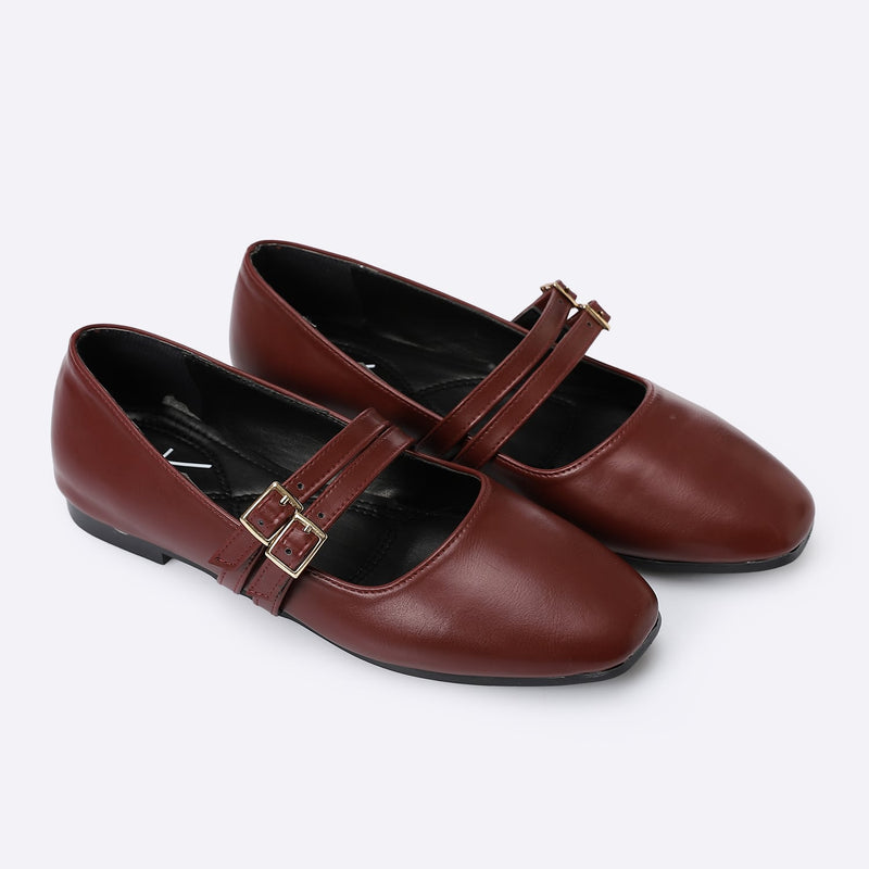 Burgundy Double Buckle Ballerina