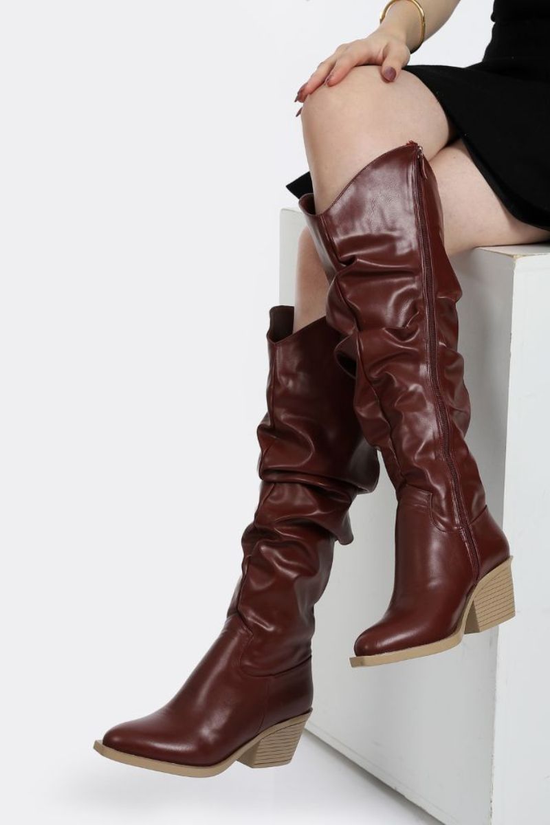CHERRY RED LEATHER KNEE-HIGH BOOTS