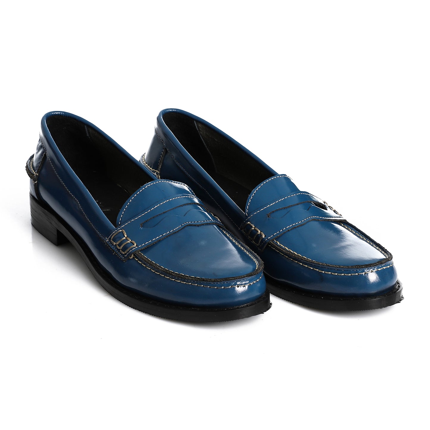 Blue Leather Penny Loafers