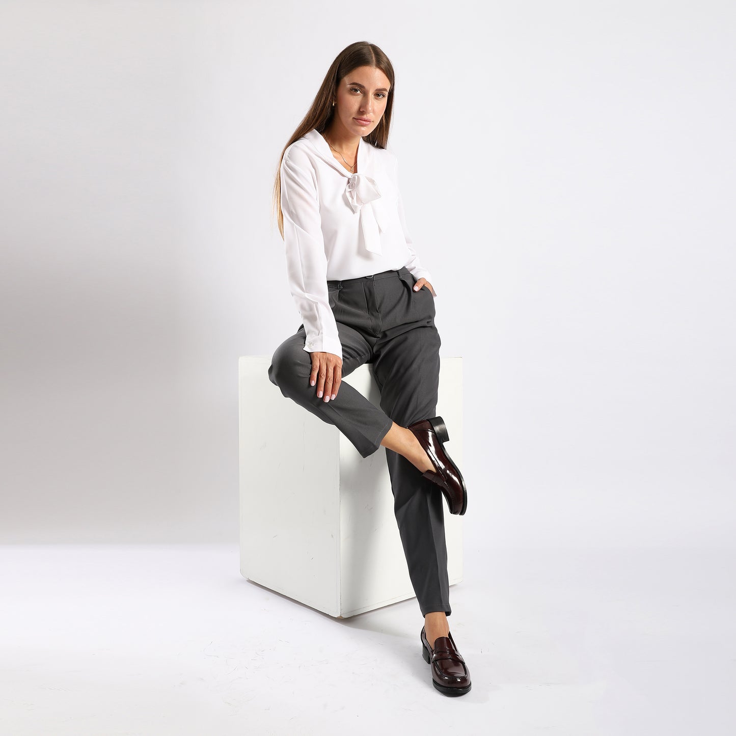 Burgundy Leather Heeled Penny Loafers